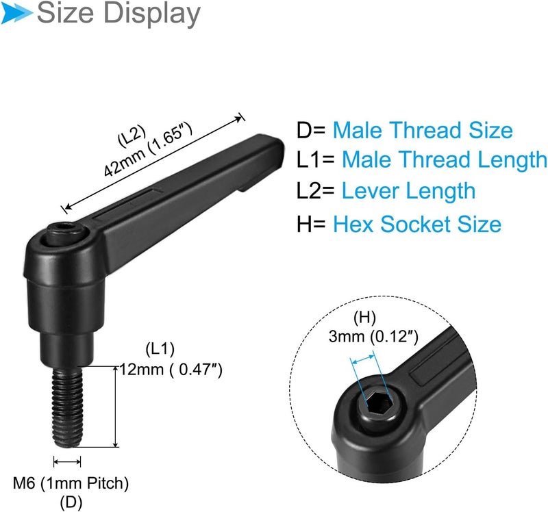 CoCud Clamping Lever Handles, M6 x 12mm Male Thread, Adjustable Quick Release Locking Rotating Bolt Knobs Black - (Applications: for Lathe Machinery), 1-Piece - Image 2